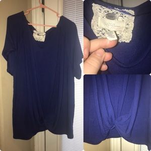 Royal blue soft T-shirt with knot